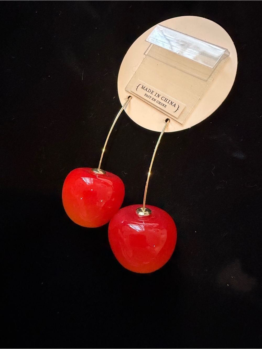 Red Cherry Drop Earrings with Gold Accents